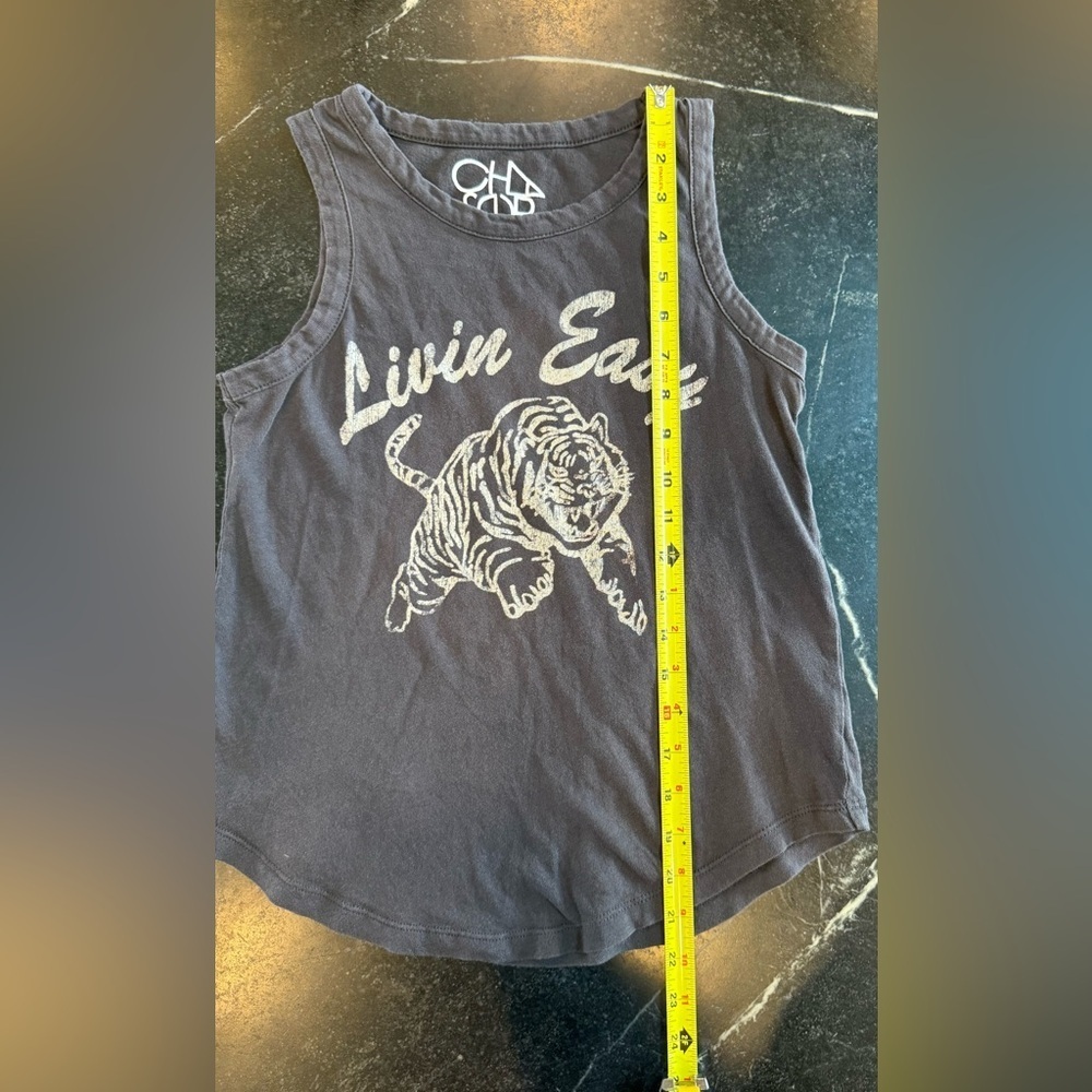 Chaser XS 'Livin Easy' Tiger Tank Top Off White And Faded Black Charcoal - Picture 5 of 7
